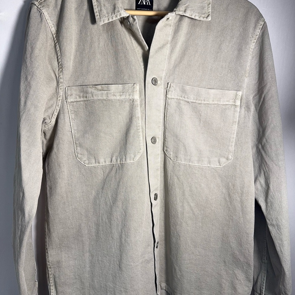 Zara‎ Beige Casual Denim Button up Shirt